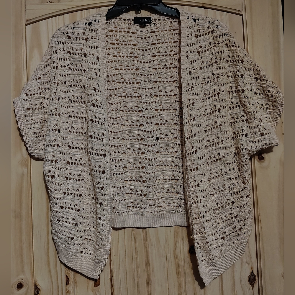a.n.a Cream Open-Weave Short Sleeve Cardigan